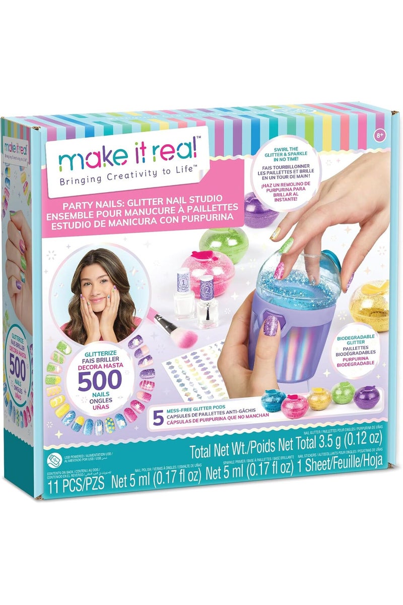 Make It Real Party Nails Glitter Nail Studio - DIY Kit, Decorate 500 Nails, 5 Mess-Free Glitter Pod - Image 1