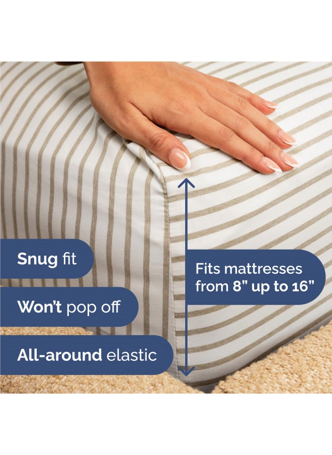 CGK Unlimited - King Size 4 Piece Sheet Set - Comfy Breathable & Cooling Sheets - Hotel Luxury Bed Sheets for Women & Men - Deep Pockets, Easy-Fit, Soft & Wrinkle Free Sheets - Beige Stripes Oeko-Tex Bed Sheet Set - Image 1