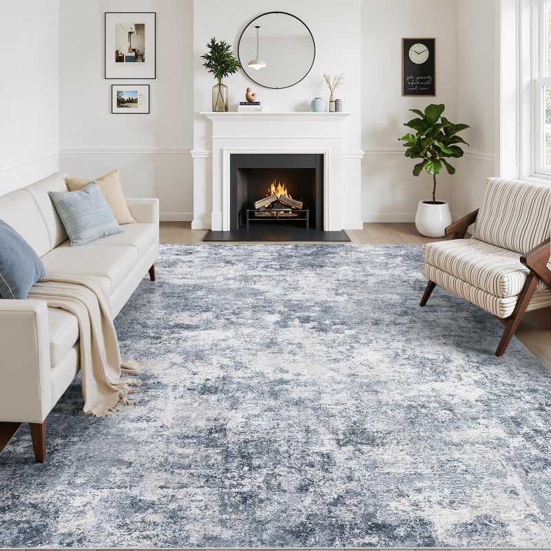 WITSHOCK 8x10 Area Rugs for Living Room : Machine Washable - Non Slip Modern Abstract Rug for Bedroom Under Dining - Stain Resistant for Household - Pet Owners (Blue) - Image 1