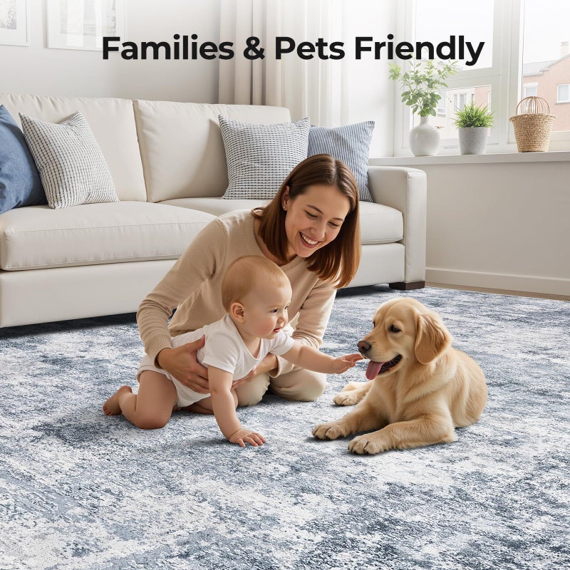WITSHOCK 8x10 Area Rugs for Living Room : Machine Washable - Non Slip Modern Abstract Rug for Bedroom Under Dining - Stain Resistant for Household - Pet Owners (Blue) - Image 5