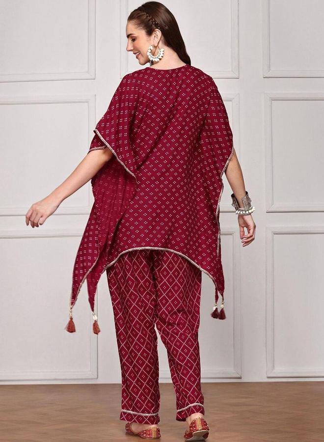 آي شين مجموعة من بنطال وكورتا بنمط قفطان مطبع - Image 5