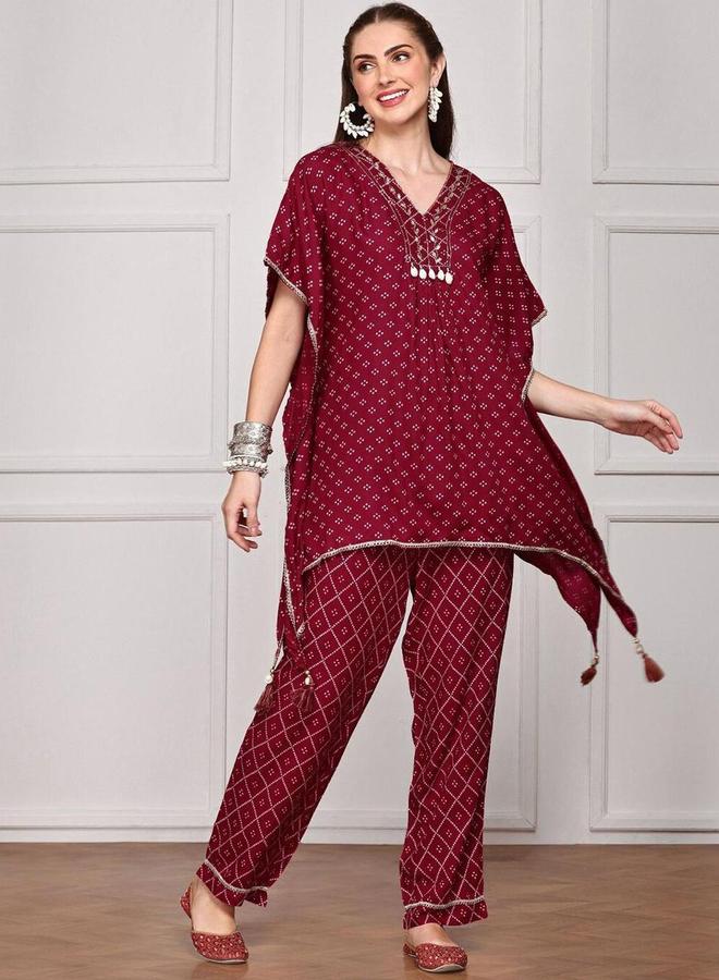 آي شين مجموعة من بنطال وكورتا بنمط قفطان مطبع - Image 1