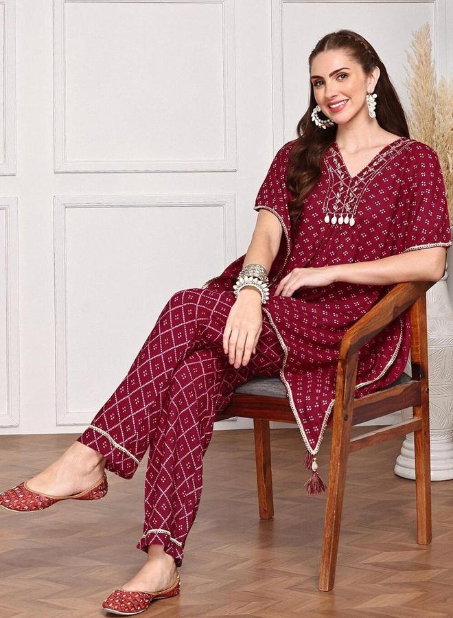 آي شين مجموعة من بنطال وكورتا بنمط قفطان مطبع - Image 4