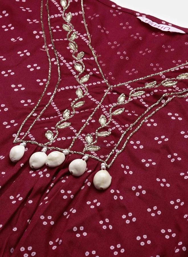 آي شين مجموعة من بنطال وكورتا بنمط قفطان مطبع