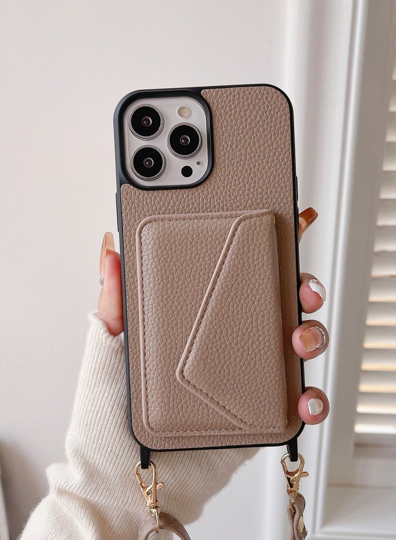 Suteni Crossbody Strap Back Cover Card Slots Leather Phone Case for iPhone - Image 1