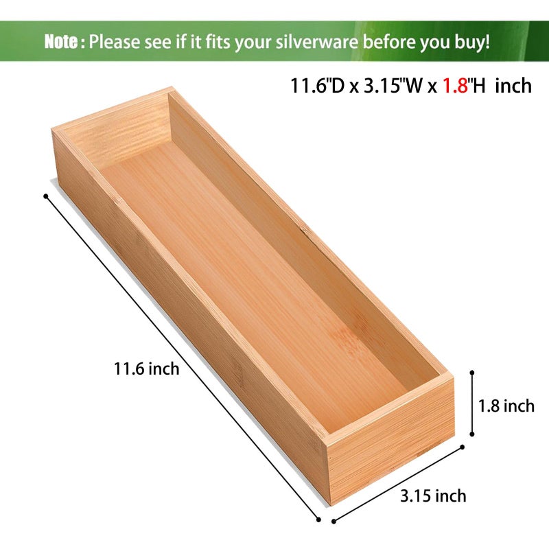 guiogc Silverware Drawer Organizer, Utensil Organizer, Bamboo Storage Box Wood Tray for Drawer Set of 2 - Image 2