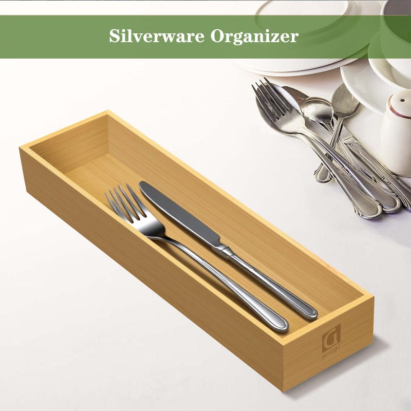 guiogc Silverware Drawer Organizer, Utensil Organizer, Bamboo Storage Box Wood Tray for Drawer Set of 2 - Image 4