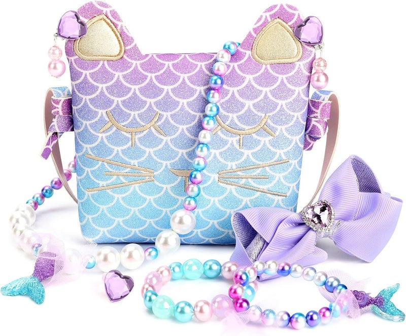 mibasies Purse for Little Girls Dress Up Jewelry Pretend Play Kids Accessories Mermaid Gifts - Image 1