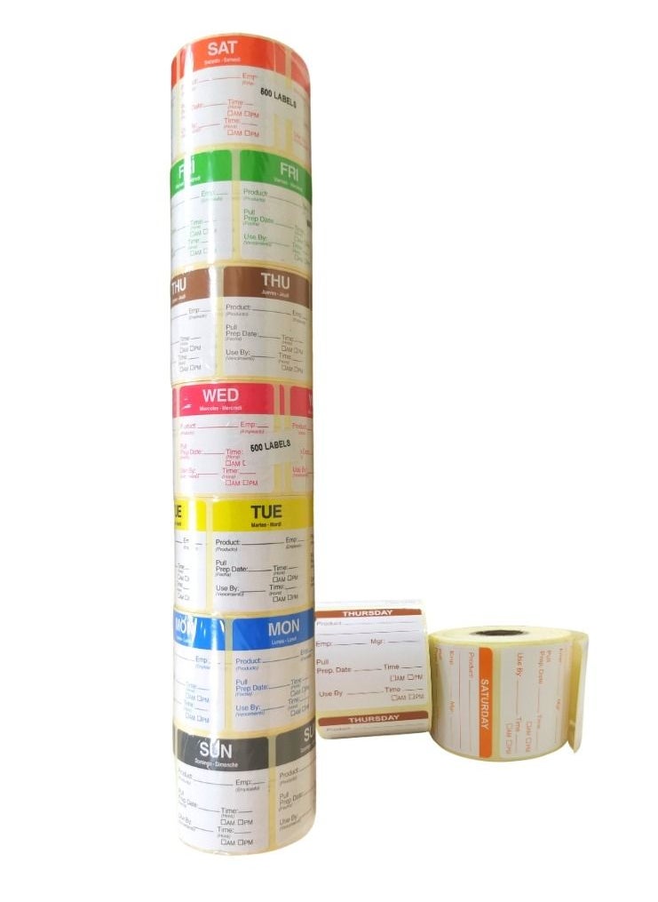 YASHTECH 50x50mm, Paper Food Prep Day Labels Pack of 7 Rolls  - Image 1