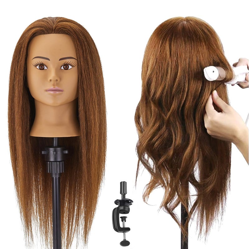 SZCY LLC 100 Human Hair Mannequin Head Hair Styling Training Head Cosmetology Manikin Head Doll Head for Hairdresser with Clamp Holder - Image 2