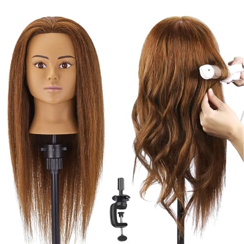 SZCY LLC 100 Human Hair Mannequin Head Hair Styling Training Head Cosmetology Manikin Head Doll Head for Hairdresser with Clamp Holder - Image 1