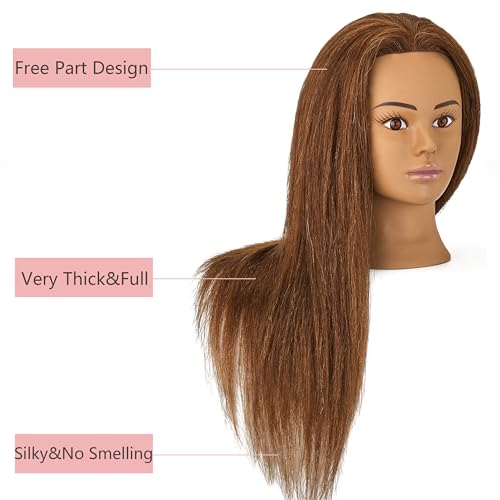 SZCY LLC 100 Human Hair Mannequin Head Hair Styling Training Head Cosmetology Manikin Head Doll Head for Hairdresser with Clamp Holder - Image 3
