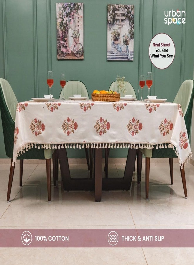 Urban Space 100% Cotton Dining Table Cover 4 Seater, Printed Cotton Table Cloth for Center Table, Table Cover with Tassels for Home Decor (Liberty Maroon, 4 Seater - 48" x 72") - Image 2