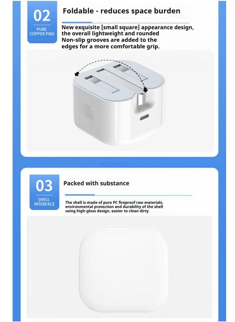 Generic - iPhone 50W Fast Charger | USB C Wall Mount Fast Charger with 1M PD to Lightning Cable, Compatible with iPhone 14/14 Pro/14 Pro Max/13/12/SE2020/11/XR/XS Max/X/iPad - Image 1