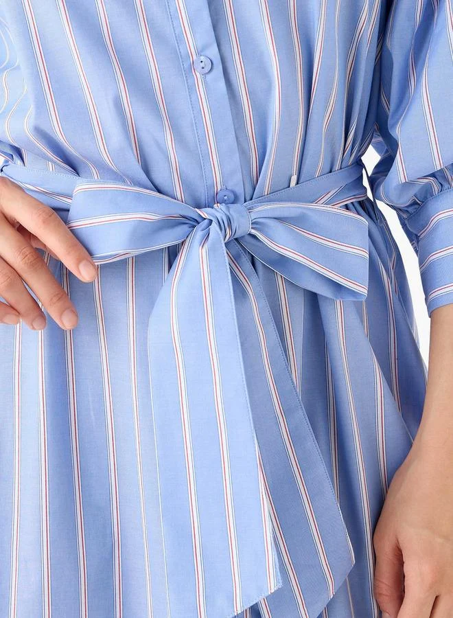 Splash FAV BLUE Striped Shirt Dress with Belt Cotton for Women | Best Price UAE