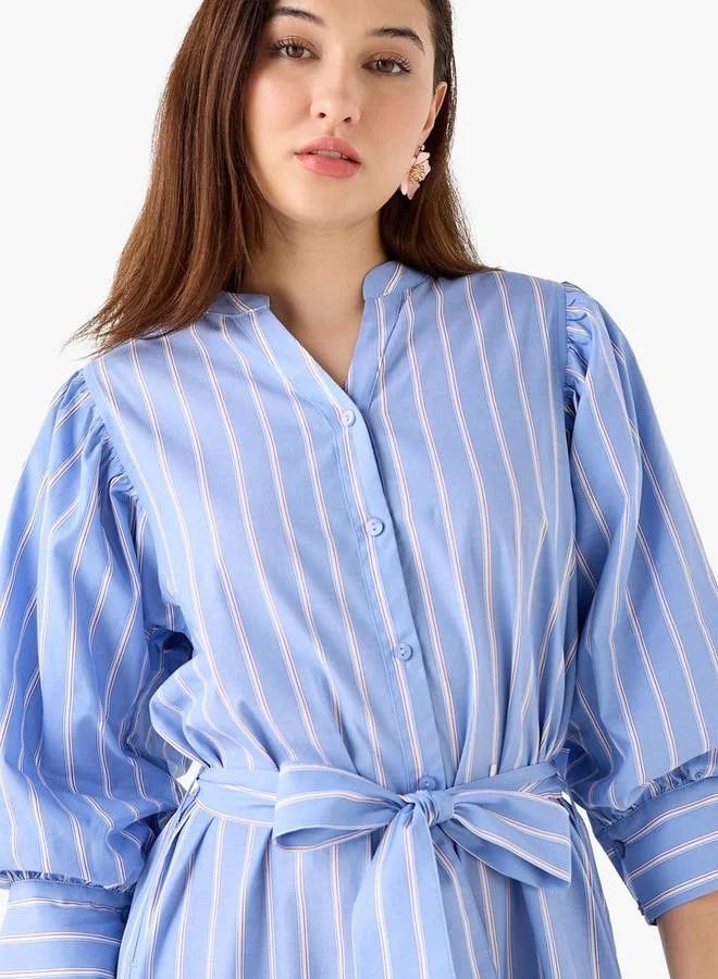 Splash FAV BLUE Striped Shirt Dress with Belt Cotton for Women | Best Price UAE