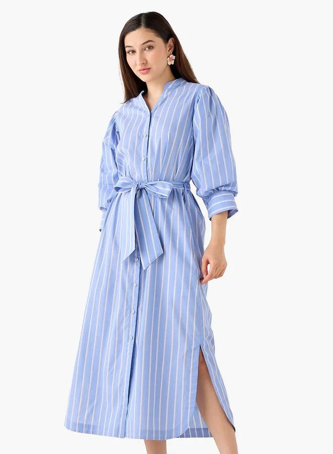 Splash FAV BLUE Striped Shirt Dress with Belt Cotton for Women | Best Price UAE