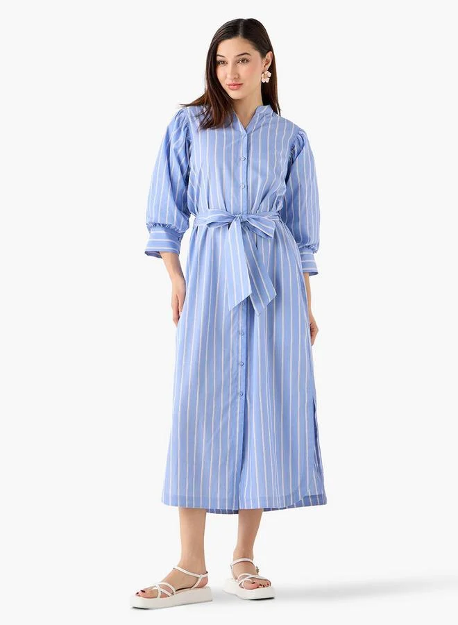 Splash FAV BLUE Striped Shirt Dress with Belt Cotton for Women | Best Price UAE