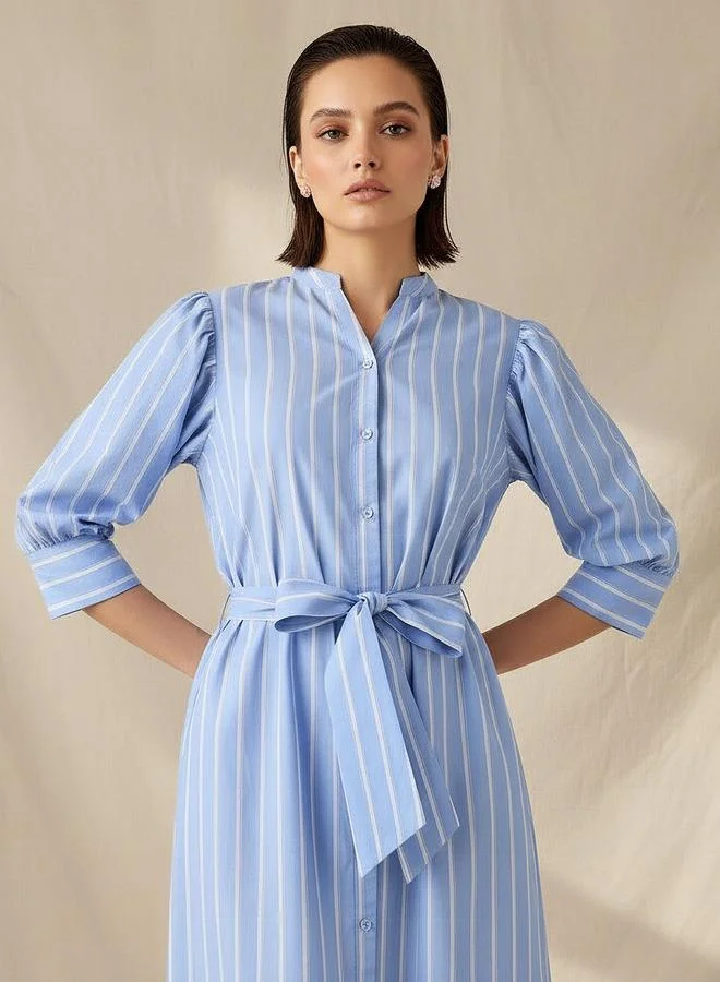 Splash FAV BLUE Striped Shirt Dress with Belt Cotton for Women | Best Price UAE