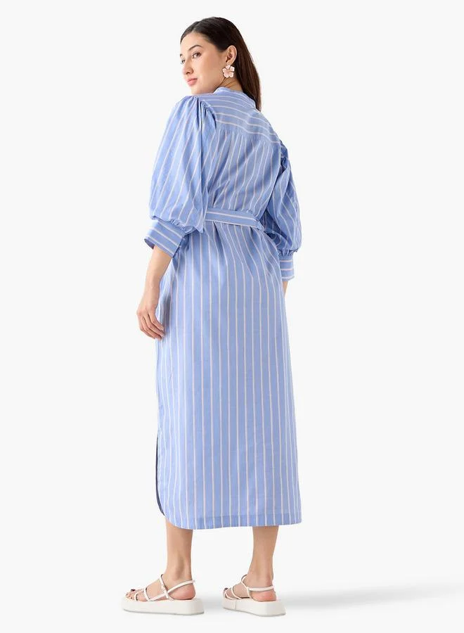Splash FAV BLUE Striped Shirt Dress with Belt Cotton for Women | Best Price UAE