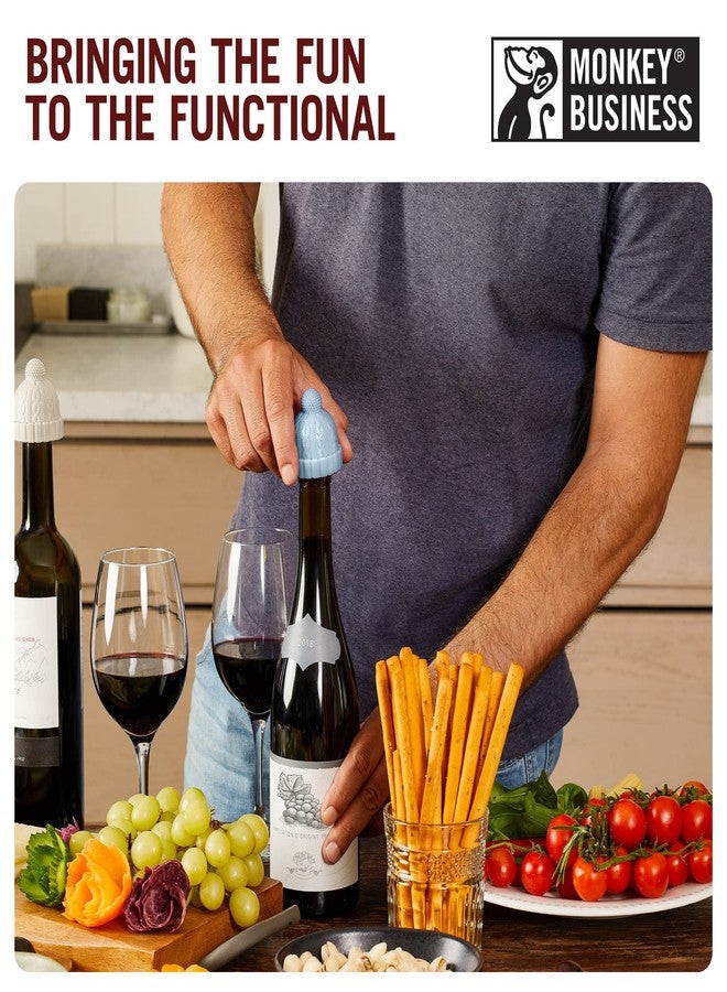 Monkey Business Beanie Cap Decorative Silicone Bottle Stopper in a Gift Box, Set of Two, Novelty Cork, Beverage and Wine Keeper, Champagne Bottle stoppers (Blue & Grey) - Image 3