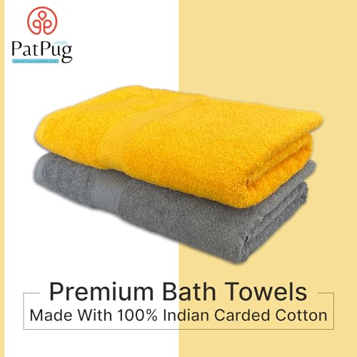 PatPug 100% Indian Ultra Soft Cotton 500 GSM Highly Absorbent, Fade Resistant, Quick Drying Large Bath Towel (Silver Grey and Sunrise Yellow) - Image 3