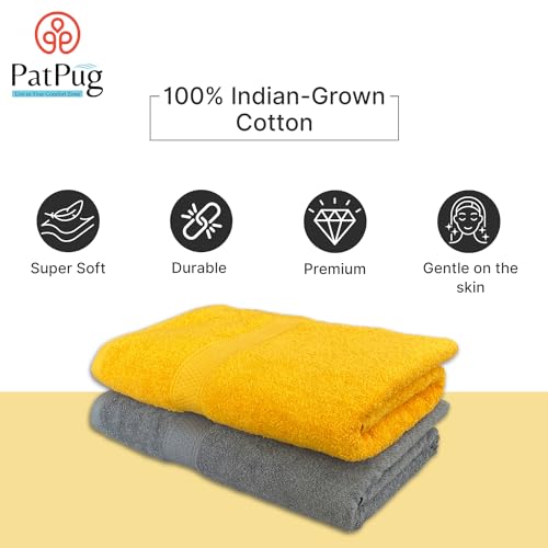 PatPug 100% Indian Ultra Soft Cotton 500 GSM Highly Absorbent, Fade Resistant, Quick Drying Large Bath Towel (Silver Grey and Sunrise Yellow) - Image 5