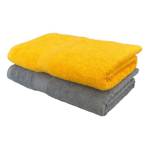 PatPug 100% Indian Ultra Soft Cotton 500 GSM Highly Absorbent, Fade Resistant, Quick Drying Large Bath Towel (Silver Grey and Sunrise Yellow) - Image 1