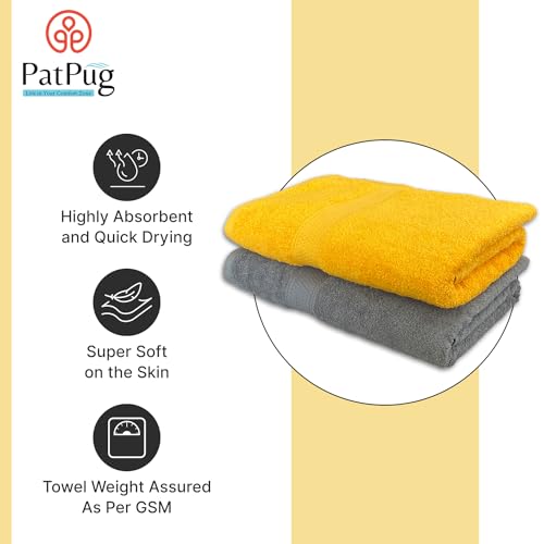 PatPug 100% Indian Ultra Soft Cotton 500 GSM Highly Absorbent, Fade Resistant, Quick Drying Large Bath Towel (Silver Grey and Sunrise Yellow) - Image 2