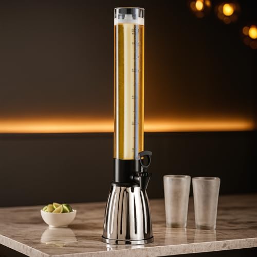 OGGI Beer Tower 88oz - Beverage Dispenser with Spigot & Ice Tube, Margarita Tower, Mimosa Tower, Perfect Drink Dispensers for Parties, Drink Tower, Holds 6 Pints of Beer – Stainless - Image 2
