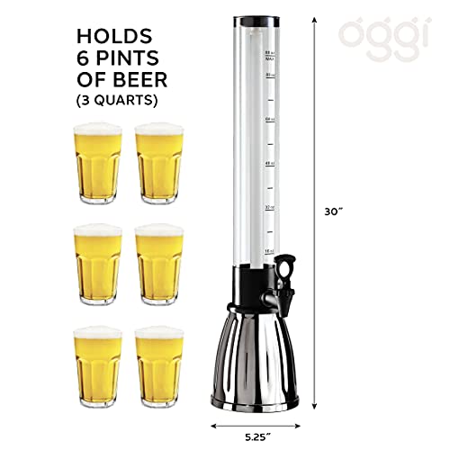 OGGI Beer Tower 88oz - Beverage Dispenser with Spigot & Ice Tube, Margarita Tower, Mimosa Tower, Perfect Drink Dispensers for Parties, Drink Tower, Holds 6 Pints of Beer – Stainless - Image 3