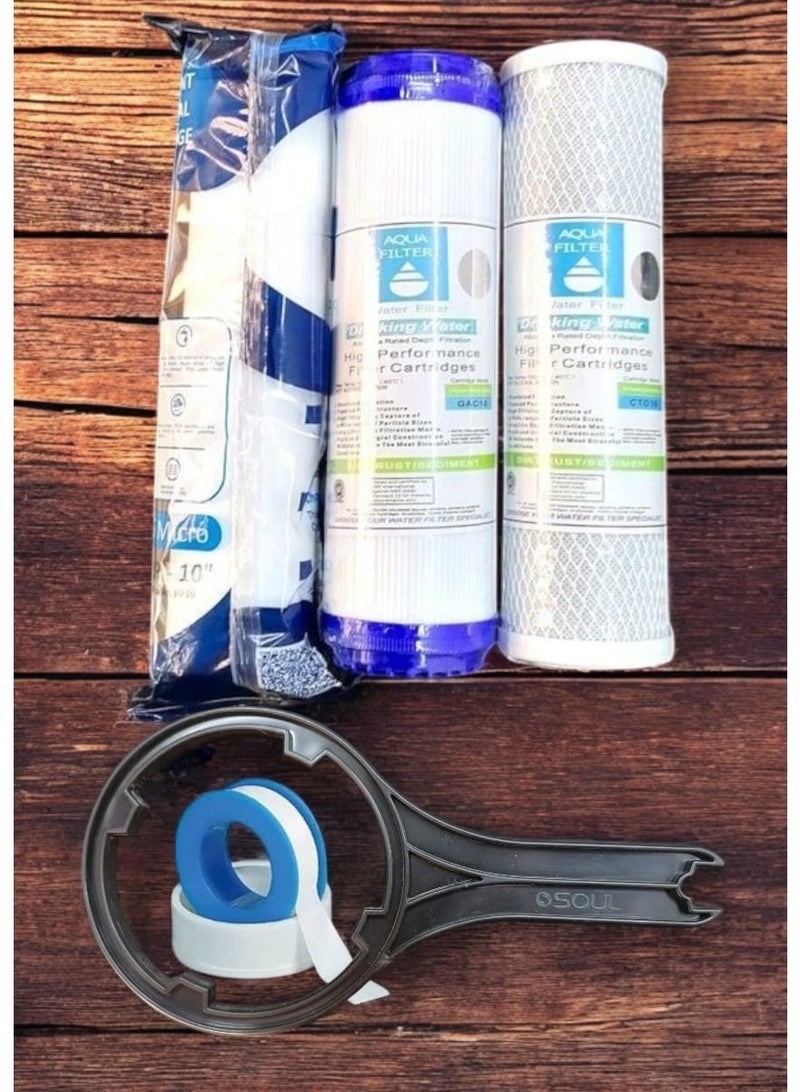 Aqua 3 stages Taiwan 1st + 2nd + 3rd + Soul Water filter wrench + Teflon cow