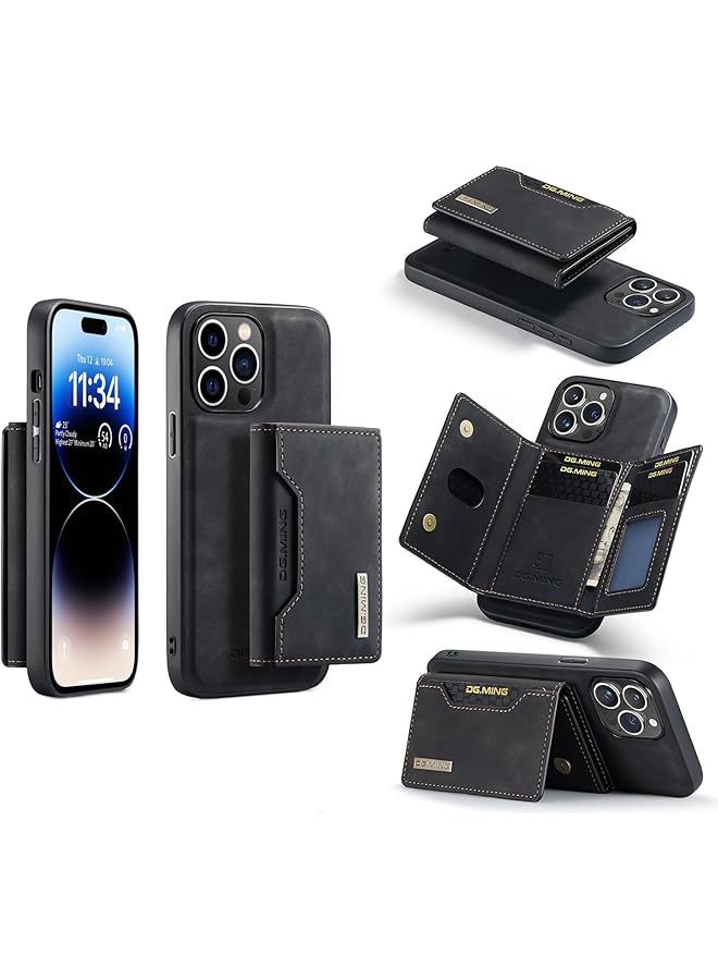 erorex Leather Wallet Phone Cases For Iphone 15 Pro Max 6.7 Inch 2 In 1 Leather Phone Case Back Cover Magnetic Detachable With Trifold Wallet Card Holder Pocket Detachable Back Cover Black  - Image 1