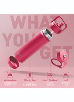 BEOLA 750ml Water Bottle 18/8 Stainless Steel 304 Double Wall Insulated Thermos Bottle with Straw Lid and wide mouth, 2 lids included, Hot Cold Liquids Sports Bottle, 24oz (Raspberry)  - Image 2