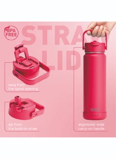 BEOLA 750ml Water Bottle 18/8 Stainless Steel 304 Double Wall Insulated Thermos Bottle with Straw Lid and wide mouth, 2 lids included, Hot Cold Liquids Sports Bottle, 24oz (Raspberry)  - Image 3