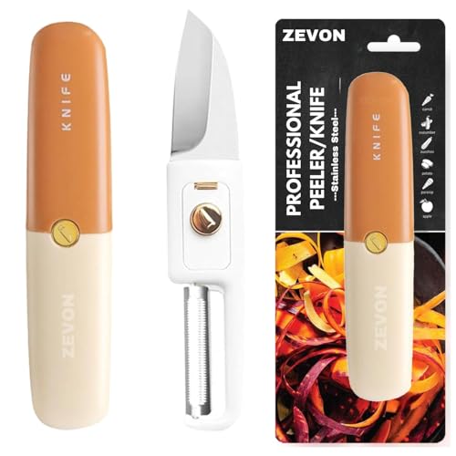 ZEVON Vegetable and Fruit Peeler 2 in 1 Multi Function Small Portable Stainless Steel Pocket Knife Design for Kitchen or Travel Outdoor Portable Peeling Fruit Potato Peeler (Multi Color) - Image 1