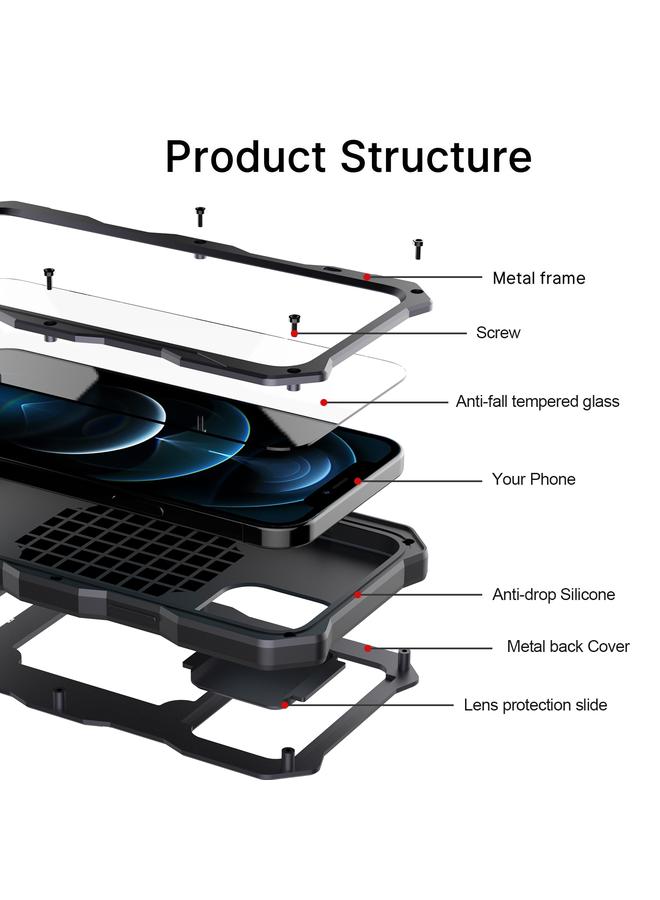 Zaboon Case For iPhone 12 / 12 Pro Metal + Silicone Sliding Camshield Holder Phone Case - Image 3