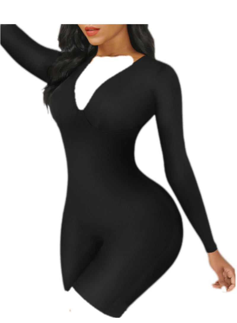 أف ستايل  مشد كامل بدون خياطة باكمام طويلة وتصميم فتحة الصدر بشكل  V - Image 1