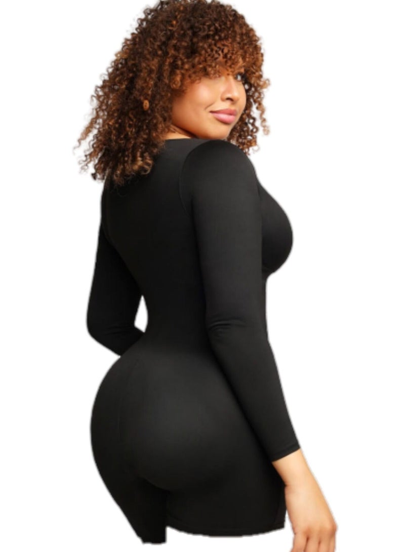 أف ستايل  مشد كامل بدون خياطة باكمام طويلة وتصميم فتحة الصدر بشكل  V - Image 3