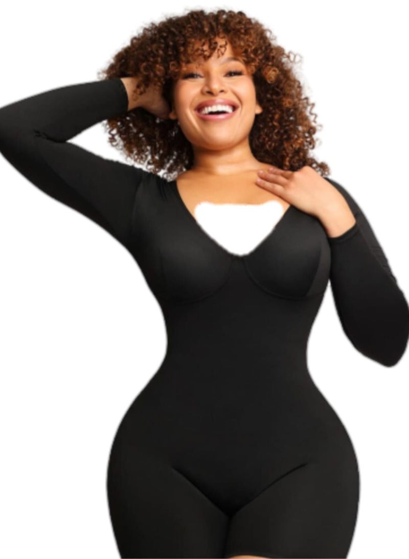 أف ستايل  مشد كامل بدون خياطة باكمام طويلة وتصميم فتحة الصدر بشكل  V - Image 4