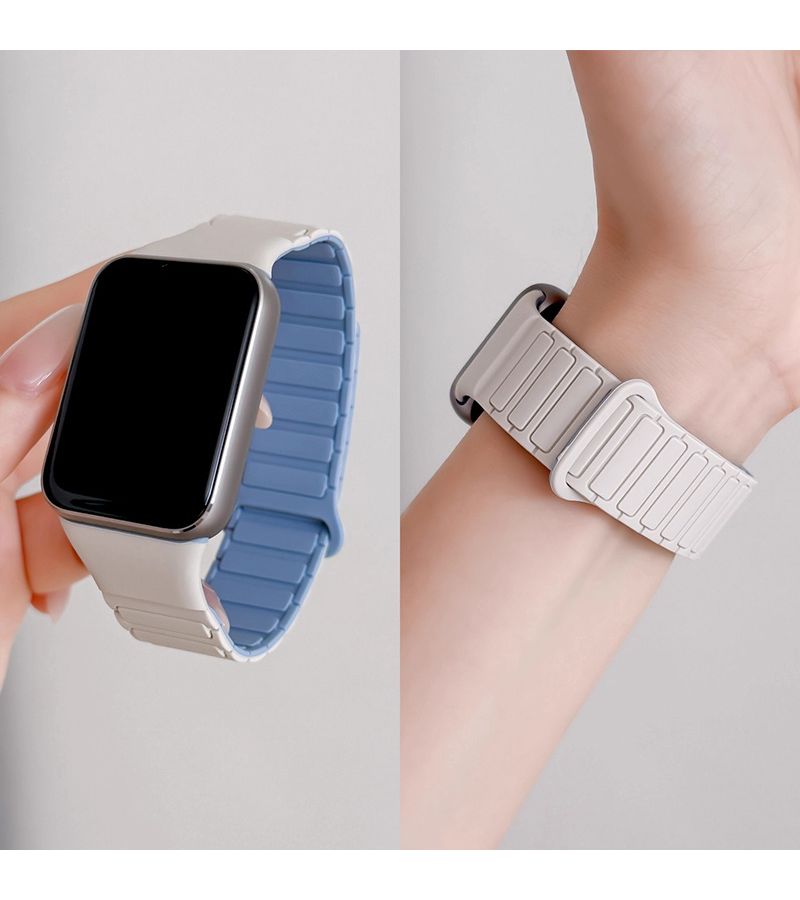 حزام سيليكون مغناطيسي باللون العنابي مع أسود لساعات Redmi Watch 5 و4 وXiaomi Mi Band 9 Pro و8 Pro، تصميم أنيق بسيط وحرفية دقيقة - Image 4