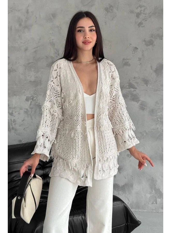 Noa Noa Women's Patterned Open Knit Cardigan – Romantic & Modern Style - Ecru