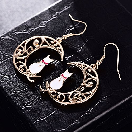 QIAN0813 Cute Anime Cartoon Sailor Moon Animal Cat Moon Earrings Gift For Girls Women Jewelry (White) - Image 5