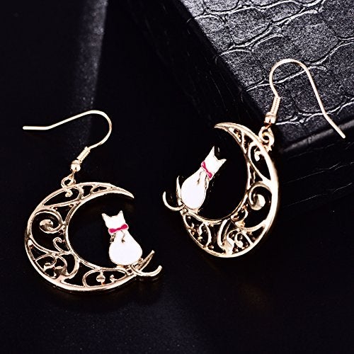 QIAN0813 Cute Anime Cartoon Sailor Moon Animal Cat Moon Earrings Gift For Girls Women Jewelry (White) - Image 4