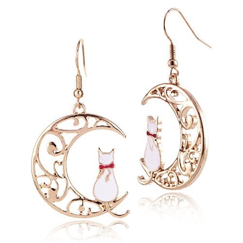 QIAN0813 Cute Anime Cartoon Sailor Moon Animal Cat Moon Earrings Gift For Girls Women Jewelry (White) - Image 1