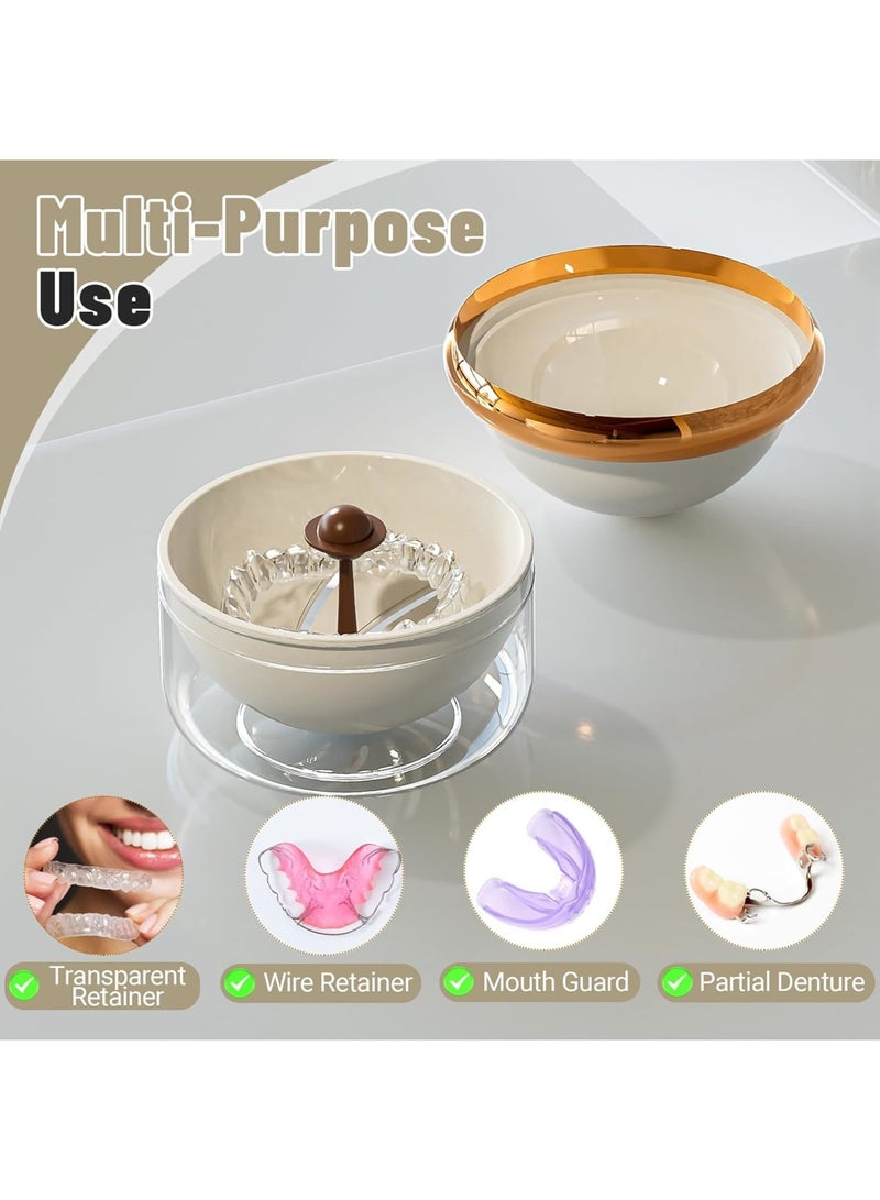 Excefore Denture Case Retainer Cleaner Case, Portable Retainer Case for Travel, Denture Bath Case with Strainer Basket, Denture Cups for Soaking Dentures, Clear Braces, Mouth Guard & Retainers - White - Image 2