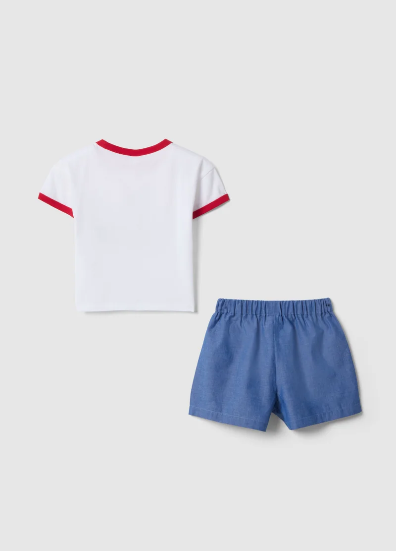 او في اس OVS Multicolour Stretch Cotton Shirt And Shorts Set For Girls