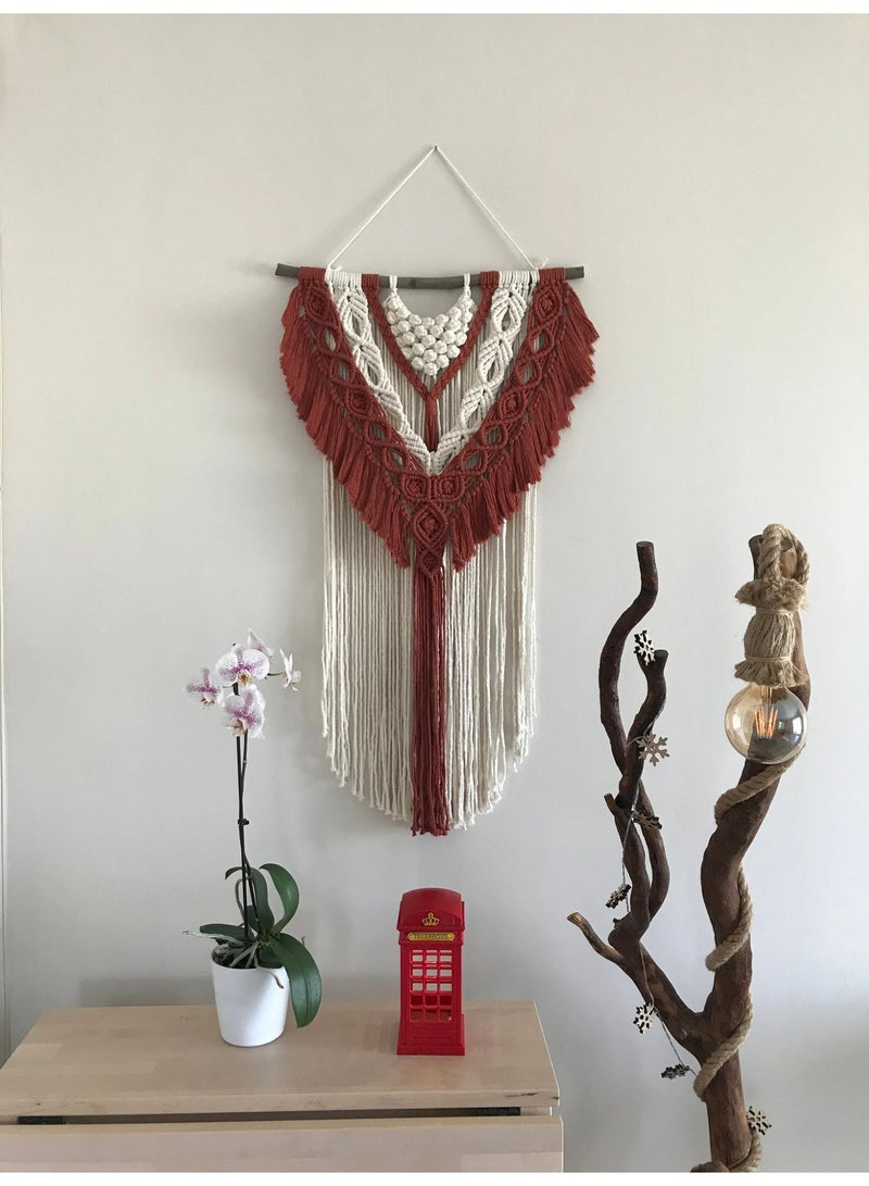 Antikiano "An elegant handmade macramé wall hanging crafted from natural cotton threads, featuring a simple bohemian design that adds a warm, modern touch to any space. Perfect for decorating bedrooms, living rooms, or entryways, and makes a great gift for lovers of handmade décor." - Image 1