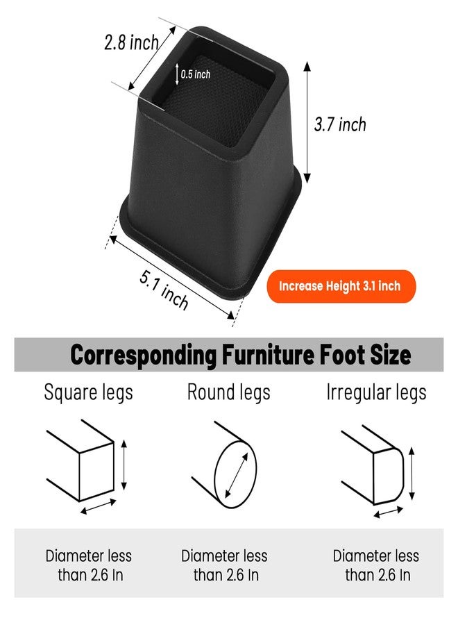 BTSD-home Bed Risers 3 inch Heavy Duty Furniture Risers for Dorm Sofa Couch Great for Under Bed Storage Set of 4 - Image 2