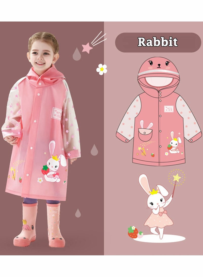 Generic Kids Raincoat for Boys Girls Rain Jacket Hooded Poncho Waterproof Coat Outdoor Sports Rain Wear, Rain Suit Reusable Rainwear, Pink Rabbit  - Image 3